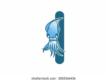 Blue initial letter I with squid design