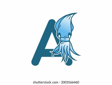 Blue initial letter A with squid design