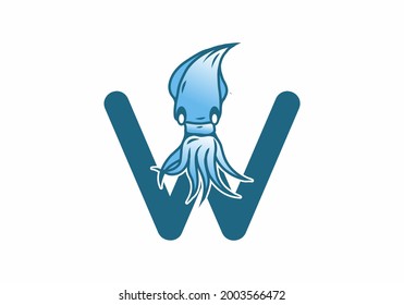 Blue initial letter W with squid design