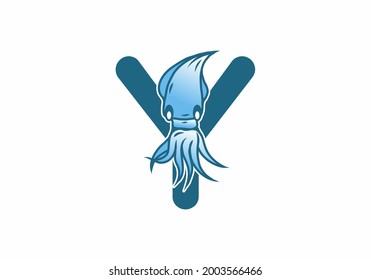 Blue initial letter Y with squid design