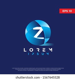 blue initial letter z sphere logo, modern icon template design