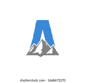 Logo A inicial azul con montañas grises