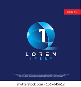 blue initial number 1 sphere logo, modern icon template design