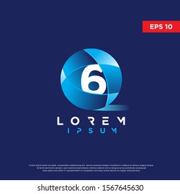 blue initial number 6 sphere logo, modern icon template design