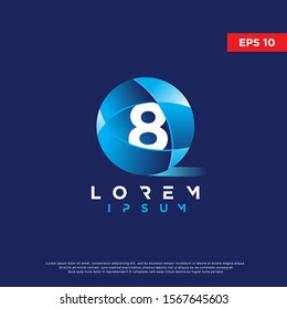 blue initial number 8 sphere logo, modern icon template design