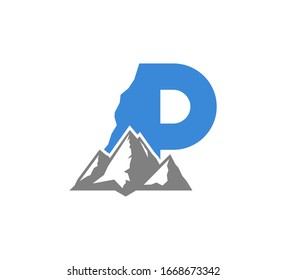 Logo inicial azul P con montañas grises