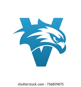Blue Initial V Hawk Face Logo