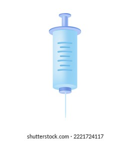Blue injection syringe with needle 3D icon. Medical plastic equipment for drug therapy or vaccination 3D vector illustration on white background. Vaccine, immunization, laboratory research concept