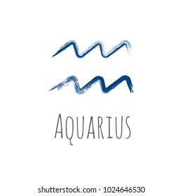 Blue ink Aquarius zodiac sign, hand painted horoscope symbol vector. Astrological icon isolated. Aquarius astrology zodiac symbol clip art on white background.