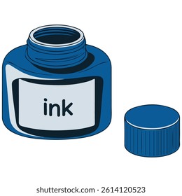 Blue ink bottle isolated vector illustration on white background