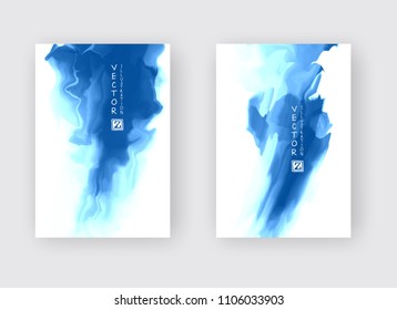 Blue ink brush stroke on white background. Japanese style. Vector illustration of grunge stains