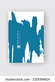 Blue ink brush stroke on white background. Japanese style. Vector illustration of grunge stains