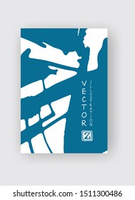 Blue ink brush stroke on white background. Japanese style. Vector illustration of grunge stains
