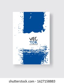 Blue ink brush stroke on white background. Minimalistic style. Vector illustration of grunge element stains.Vector brushes illustration.