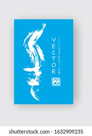 Blue ink brush stroke on white background. Japanese style. Vector illustration of grunge stains