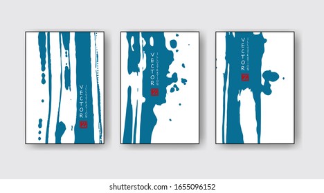 Blauer Pinselstrich auf weißem Hintergrund. Japanischer Stil. Vektorillustration Illustration von Grunge-Wellen Flecken.Vektorillustration bürstet Illustration.
