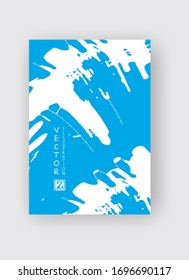 Blue ink brush stroke on white background. Japanese style. Vector illustration of grunge stains