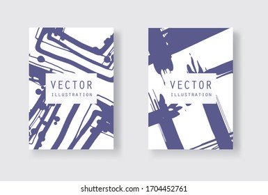 Blue ink brush stroke on white background. Japanese style. Vector illustration of grunge stains