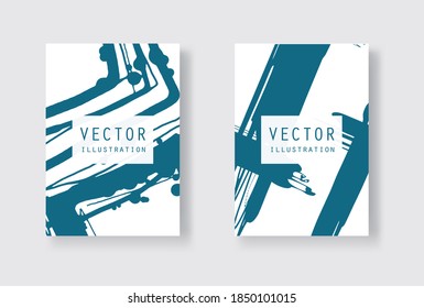 Blue ink brush stroke on white background. Japanese style. Vector illustration of grunge stains
