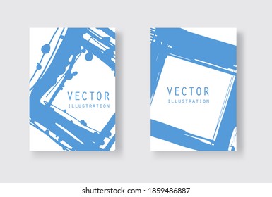 Blue ink brush stroke on white background. Japanese style. Vector illustration of grunge stains