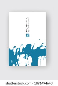 Blue ink brush stroke on white background. Japanese style. Vector illustration of grunge stains
