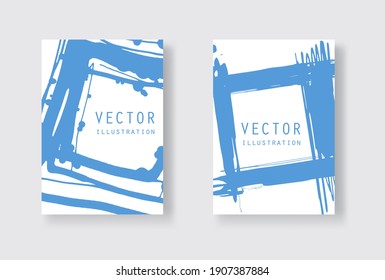 Blue ink brush stroke on white background. Japanese style. Vector illustration of grunge stains