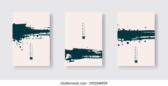 Blue ink brush stroke on color background. Japanese style. Vector illustration of grunge wave stains.Vector brushes illustration.