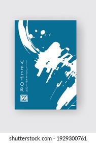 Icono de pincel de tinta azul sobre fondo blanco. Estilo japonés. Ilustración vectorial de manchas de grano