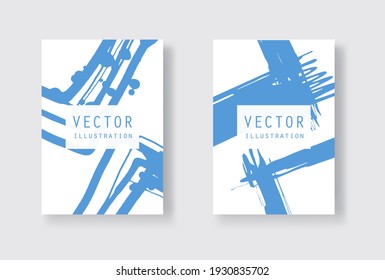 Blauer Pinselstrich auf weißem Hintergrund. Japanischer Stil. Vektorgrafik von Grunge-Flecken