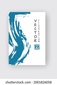 Blue ink brush stroke on white background. Japanese style. Vector illustration of grunge stains