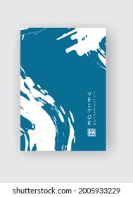 Blue ink brush stroke on white background. Japanese style. Vector illustration of grunge stains