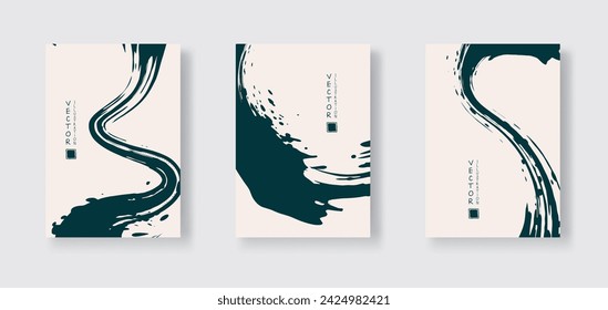 Blue ink brush stroke on color background. Japanese style. Vector illustration of grunge wave stains.Vector brushes illustration.