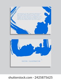 Blue ink brush stroke on white background. Japanese style. Vector illustration of grunge wave stains. Vector illustration.
