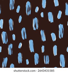 Blue ink brush strokes on a dark brown background. grunge lines ikat pattern, ikat seamless pattern, Vector illustration background for print the paper.