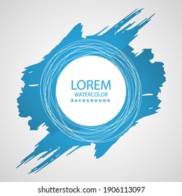 blue ink round brush stroke on white background. Vector illustration of grunge circle stains