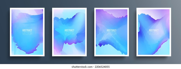 Blue ink. Set of abstract backgrounds with blue and pink gradients for your creative graphic design. Vector illustration.