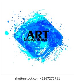 Blue ink splash logo. Swirl water wave drops, brush strokes. Watercolor paint grunge design element. Vector