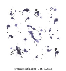 Blue Ink Splatter Background, Isolated On White. Vector