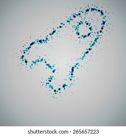 blue ink splattered spots rocket icon vector background