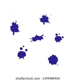 Blue ink spot set, paint blot. Watercolor splatter. Semitransparent vector shapes isolated on trnsparent background.