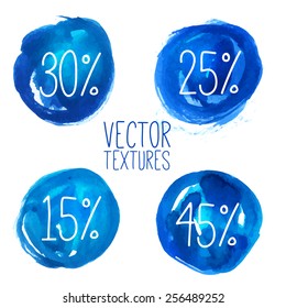 Blue ink or  watercolor design elements. Vector illustration