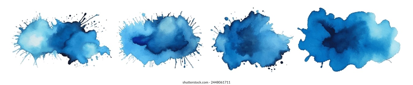 Blaue Tinte Aquarell Splash Paint Blob. Blauer Tintenspritzer-Fleck abstrakte Vektorgrafik Hintergrund