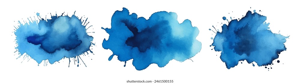 Blue ink watercolor splash paint blob. Blue ink splatter stain abstract vector background