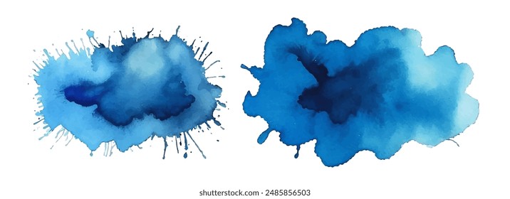 Blue ink watercolor splash paint blob. Blue ink splatter stain abstract vector background