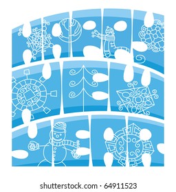blue inscription happy new year with different picture