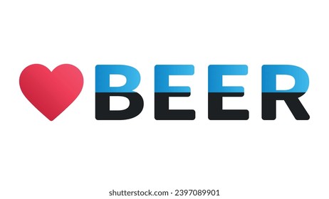 The blue inscription I love beer with a red heart on a white background.