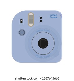 Blue Instant photo camera vector illustration, in flat style on a white background,