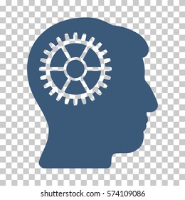 Blue Intellect Cog interface icon. Vector pictograph style is a flat symbol on chess transparent background.