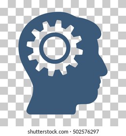 Blue Intellect Gear toolbar icon. Vector pictograph style is a flat symbol on chess transparent background.