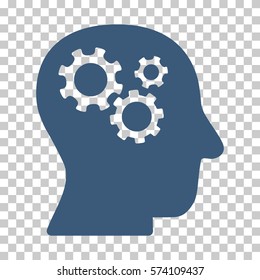 Blue Intellect Gears interface icon. Vector pictograph style is a flat symbol on chess transparent background.